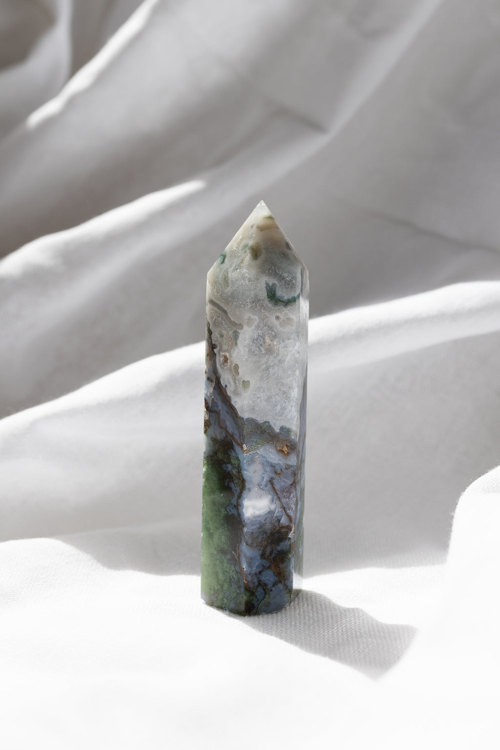 Moss Agate Crystal Point #1 |  Growth • Abundance • Connection