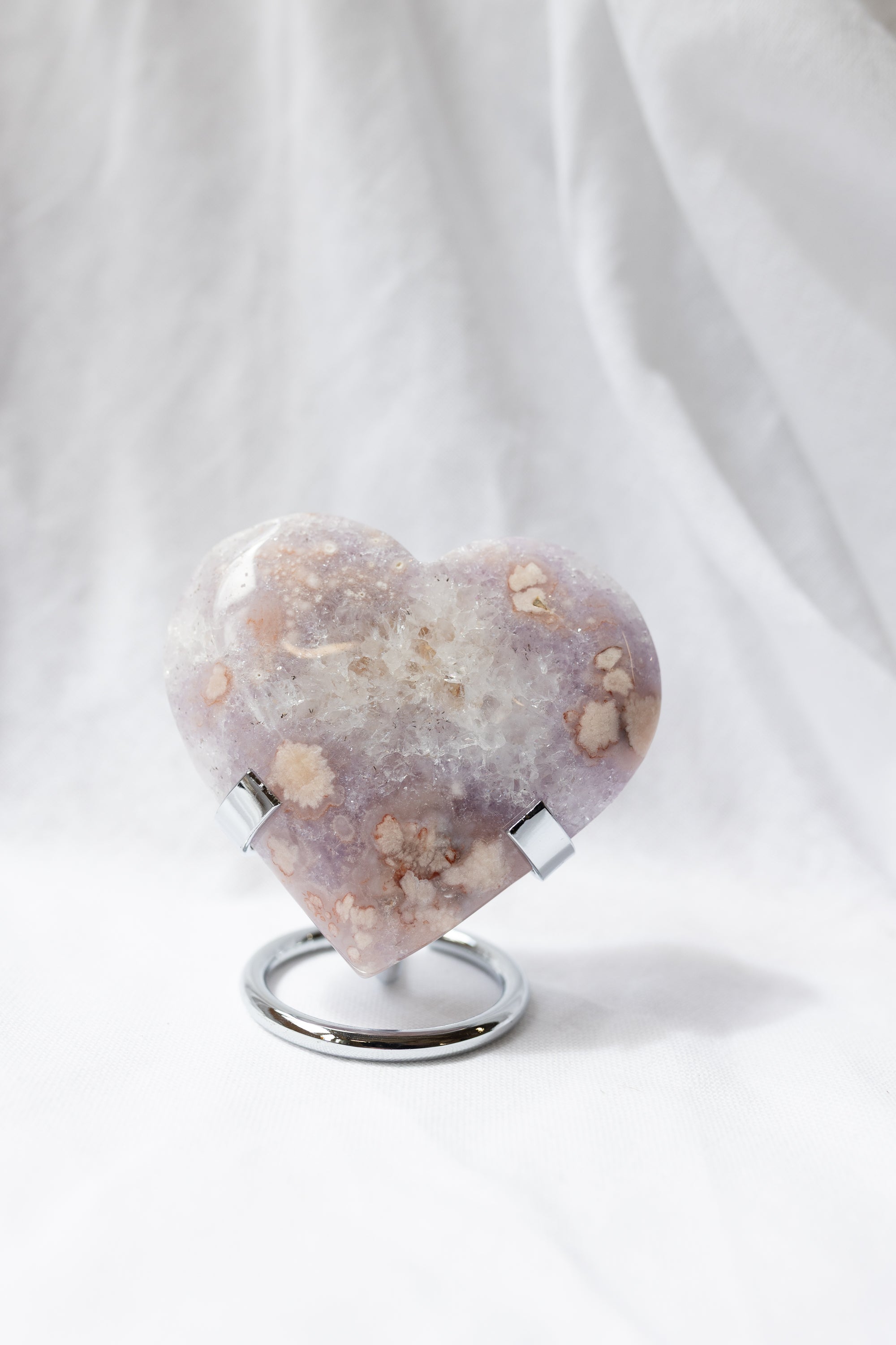 Pink Amethyst Flower Agate Heart + Stand | Self-Love • Growth • Divine Feminine