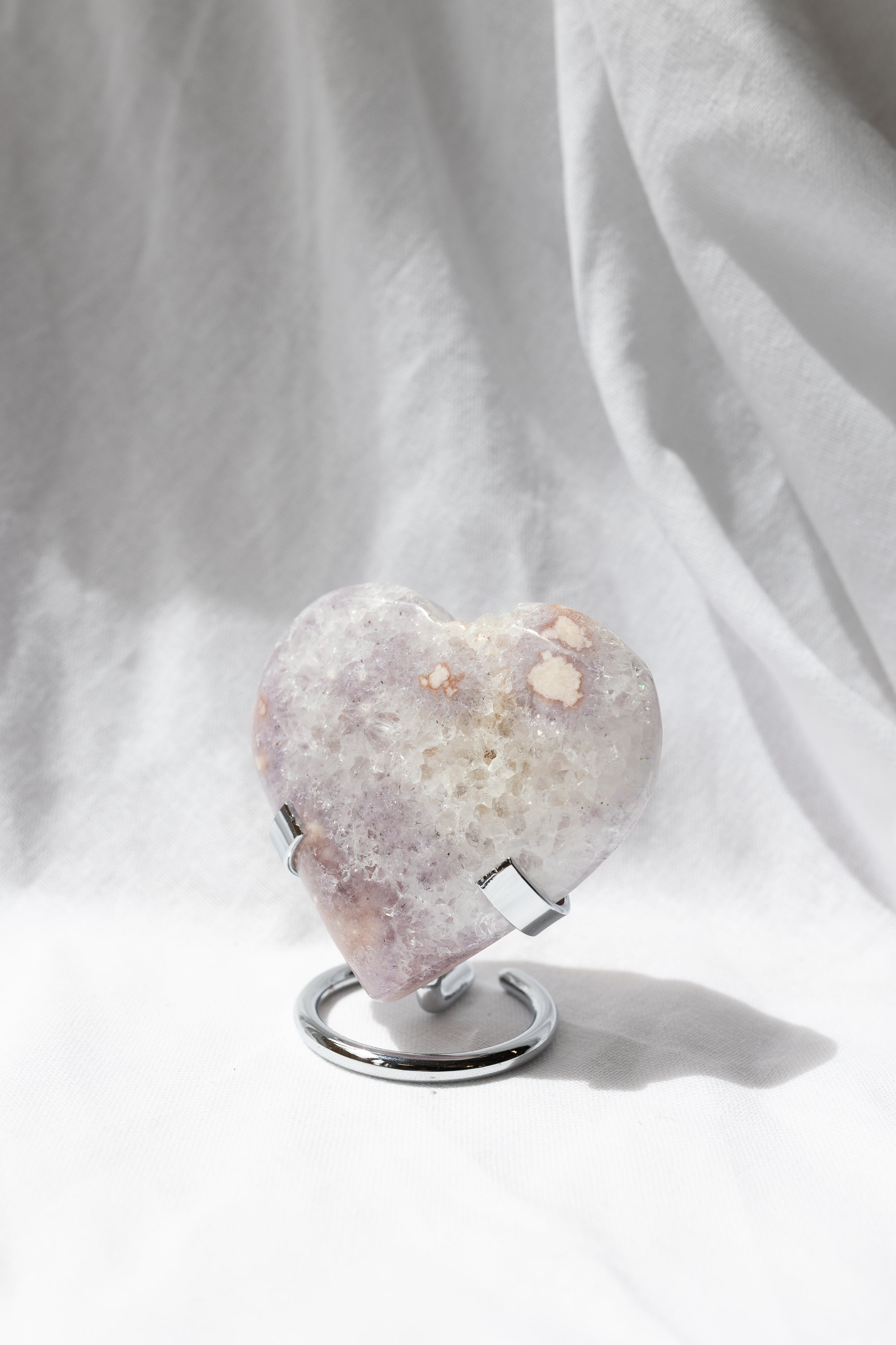 Pink Amethyst Flower Agate Heart + Stand | Self-Love • Growth • Divine Feminine