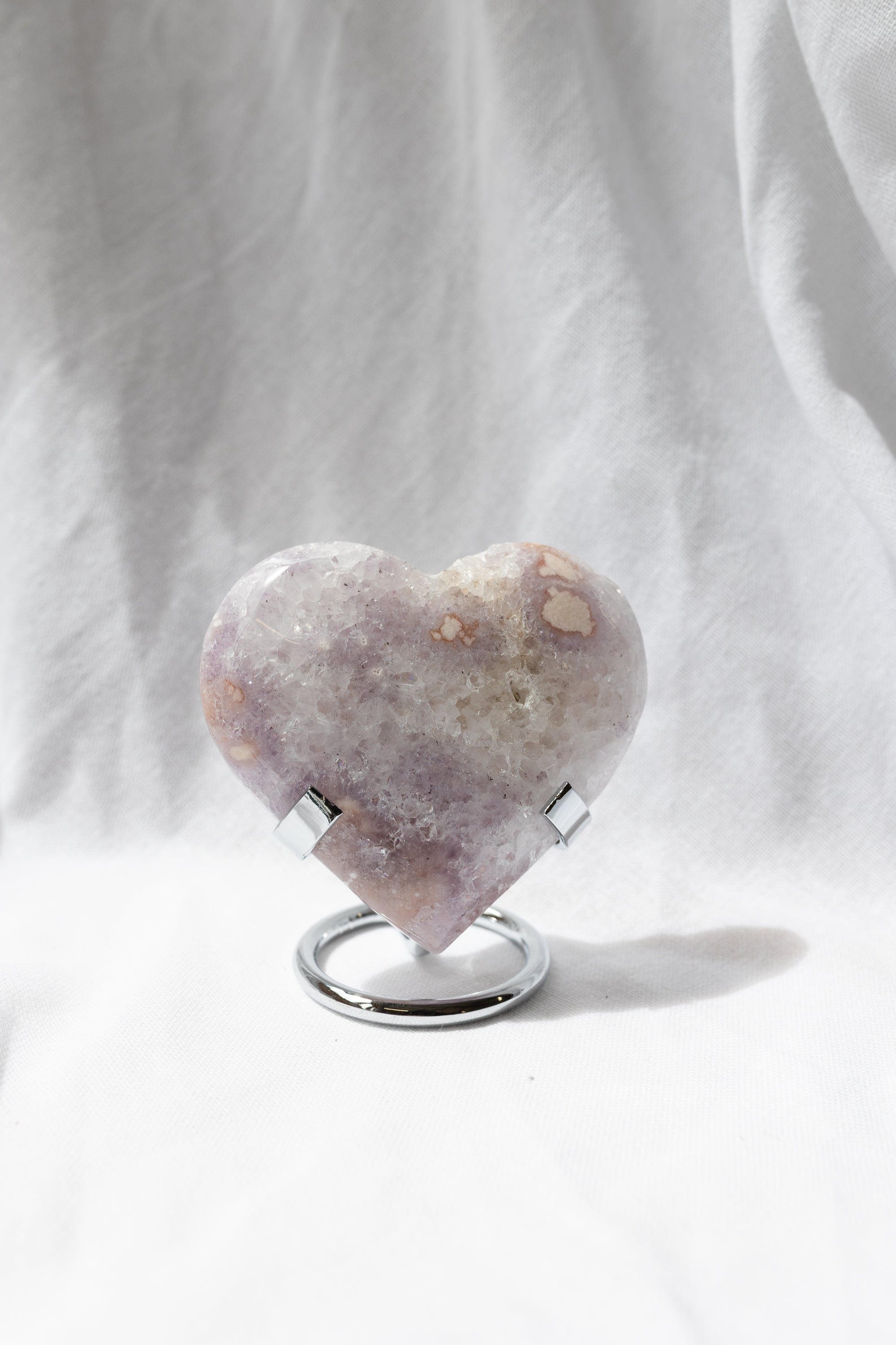 Pink Amethyst Flower Agate Heart + Stand | Self-Love • Growth • Divine Feminine