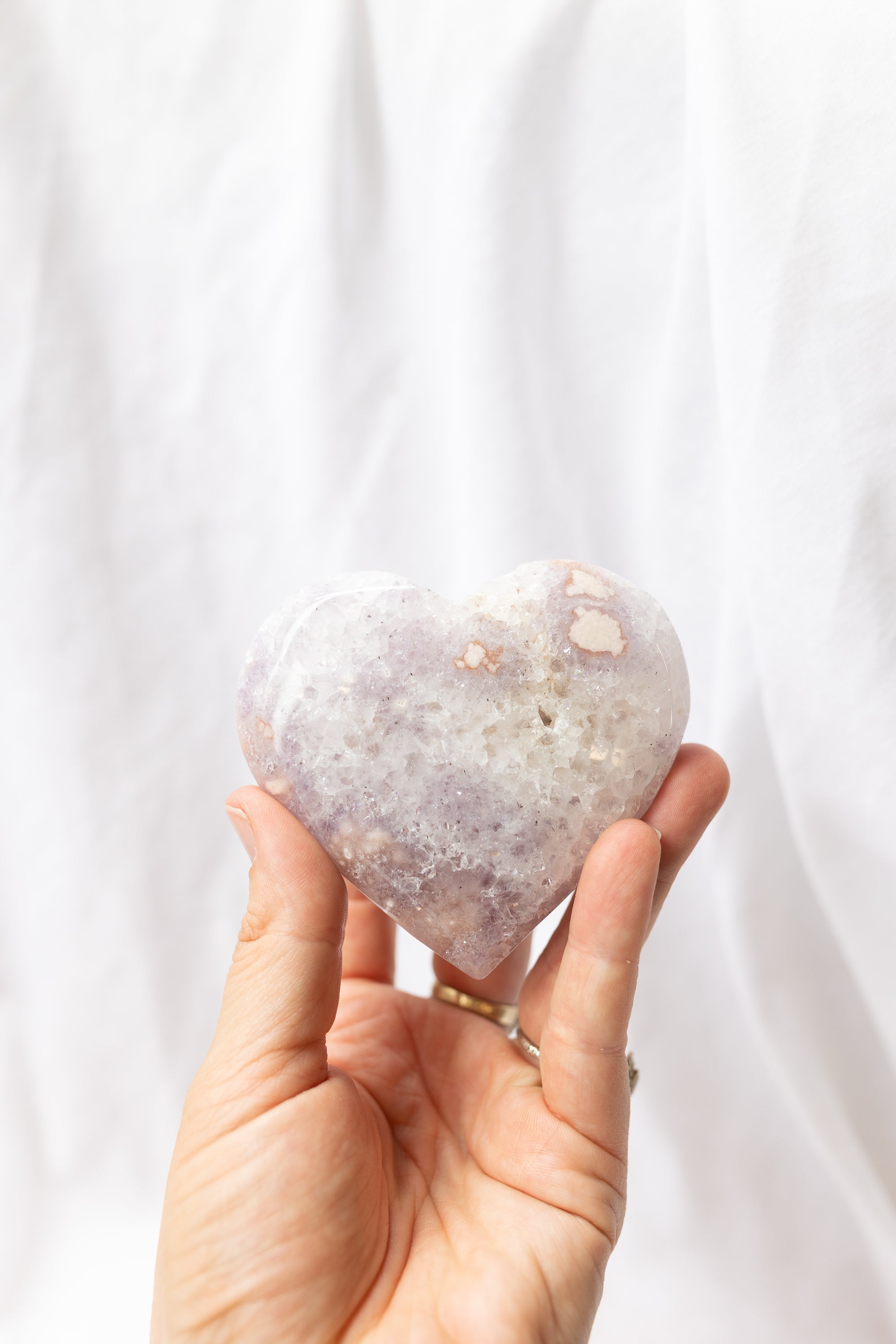 Pink Amethyst Flower Agate Heart + Stand | Self-Love • Growth • Divine Feminine