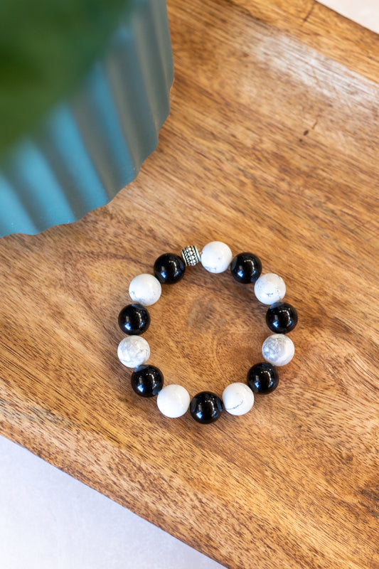 Howlite + Black Obsidian Crystal Bracelet (12mm)