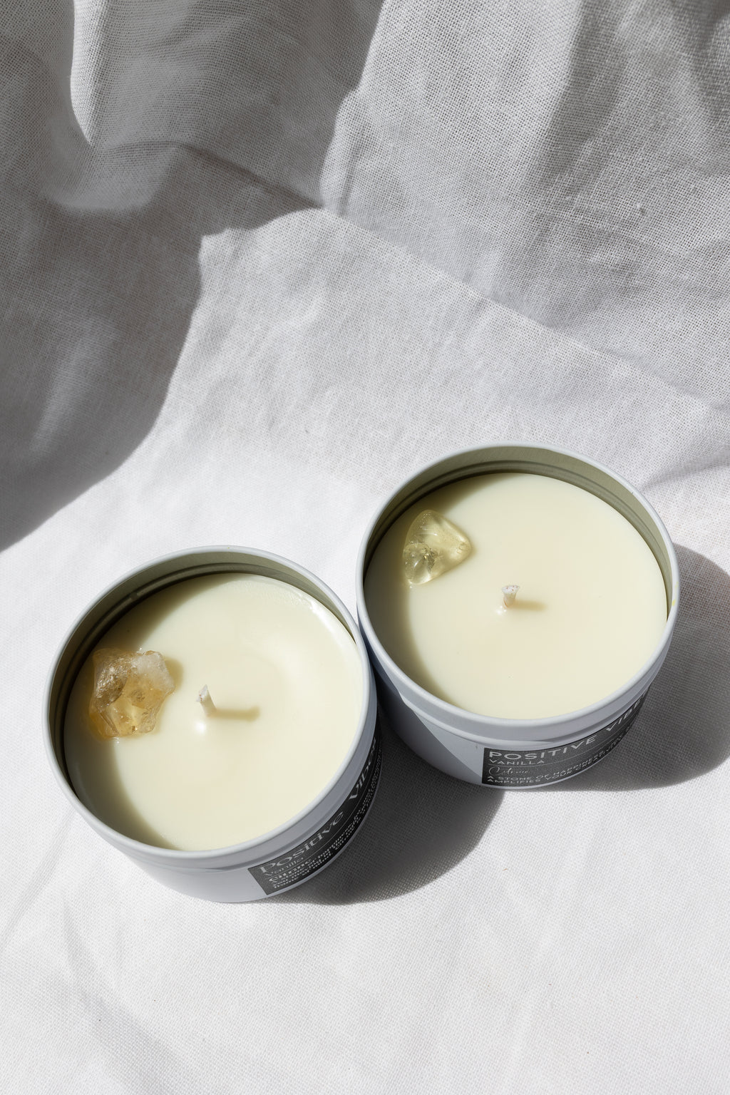 Positive Vibes Crystal Candle - Vanilla Scented Coco-Soy Candle with Citrine Crystal