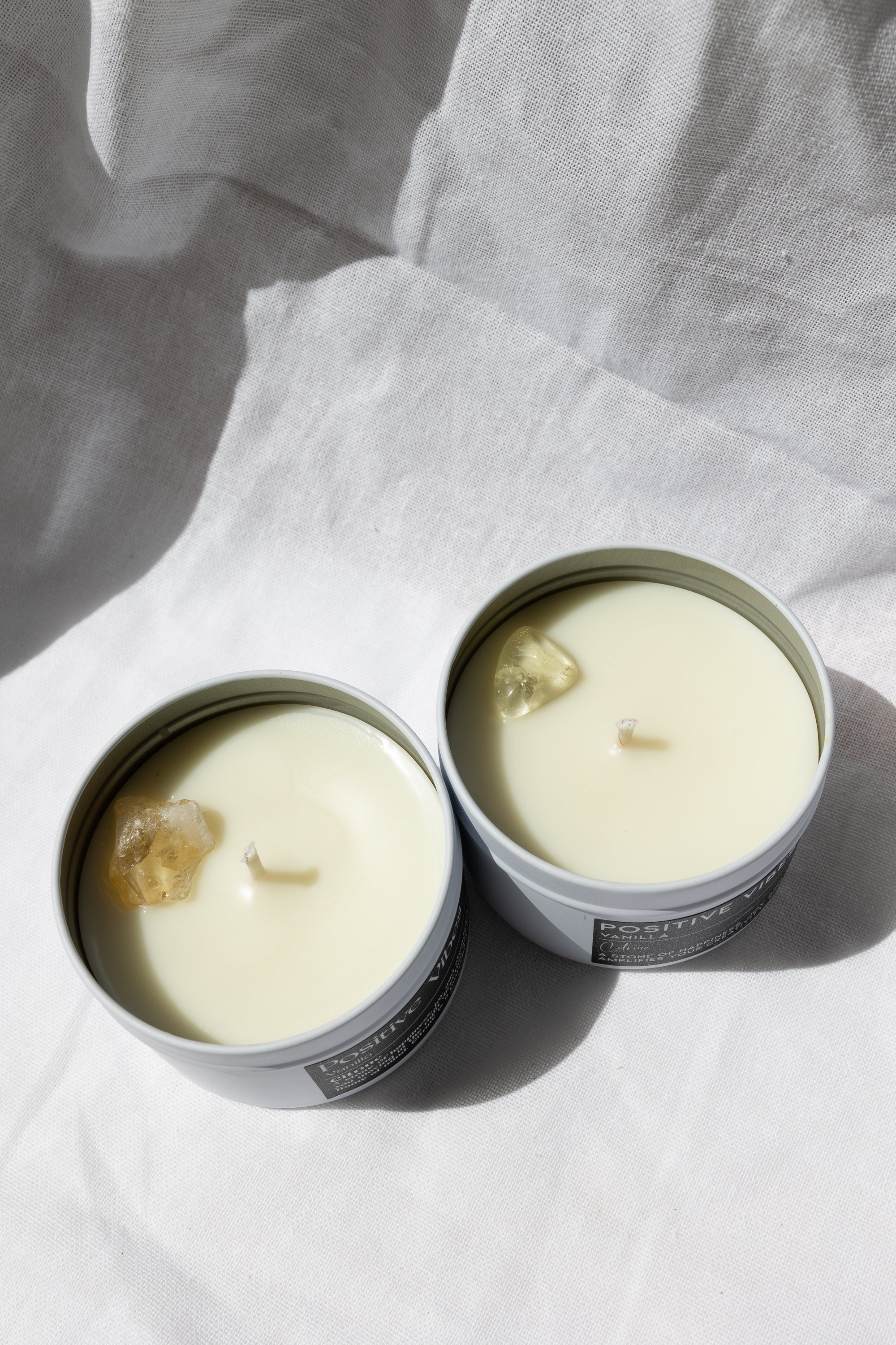 Positive Vibes Crystal Candle - Vanilla Scented Coco-Soy Candle with Citrine Crystal