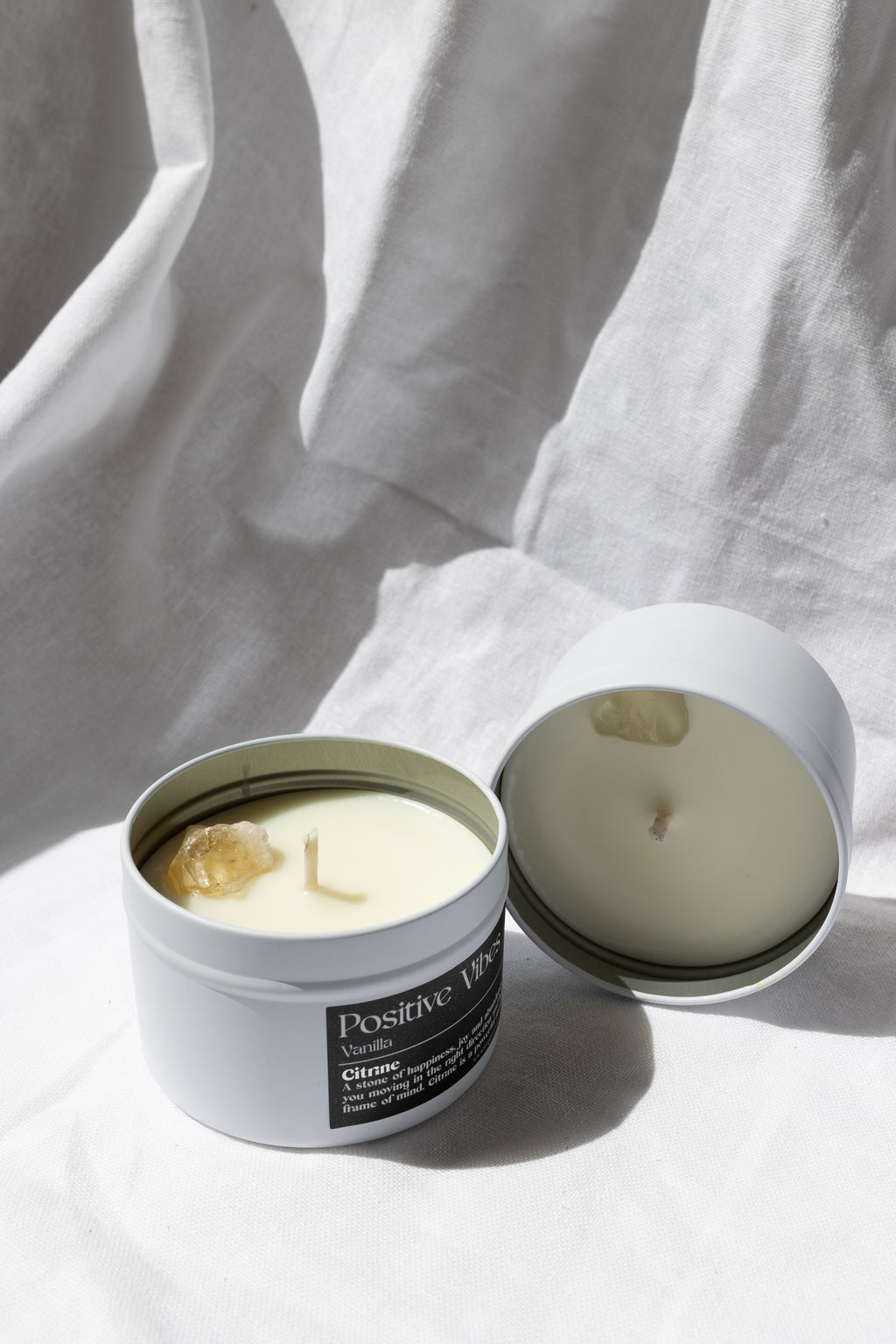 Positive Vibes Crystal Candle - Vanilla Scented Coco-Soy Candle with Citrine Crystal