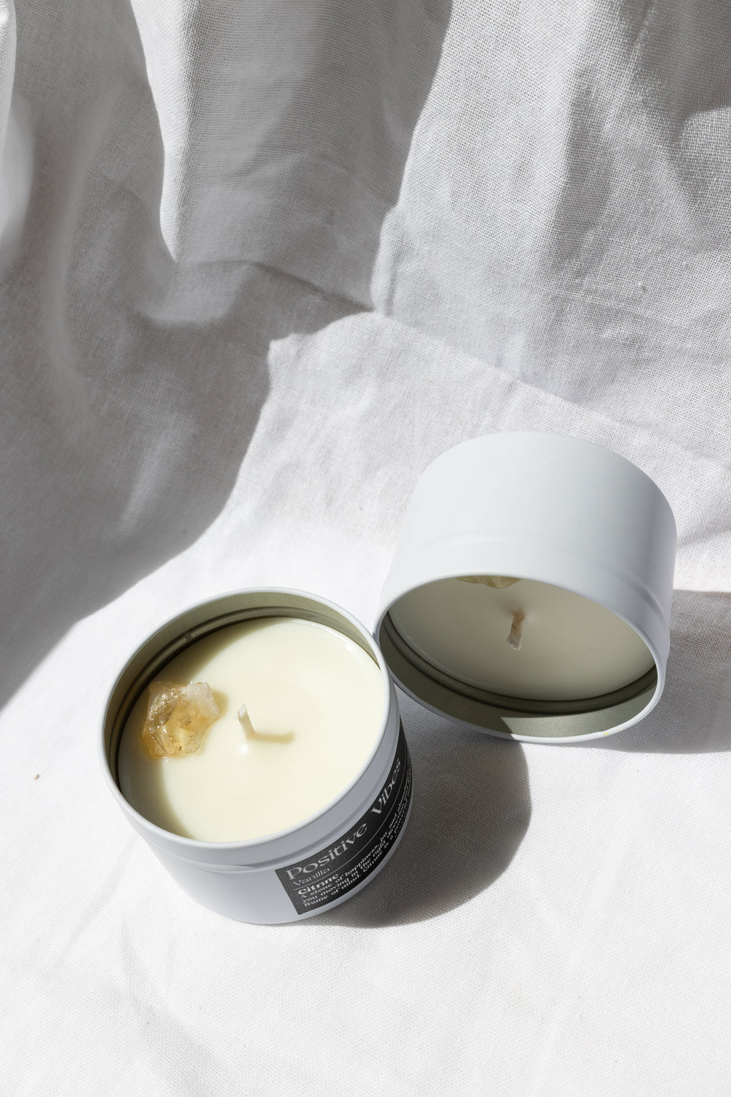 Positive Vibes Crystal Candle - Vanilla Scented Coco-Soy Candle with Citrine Crystal