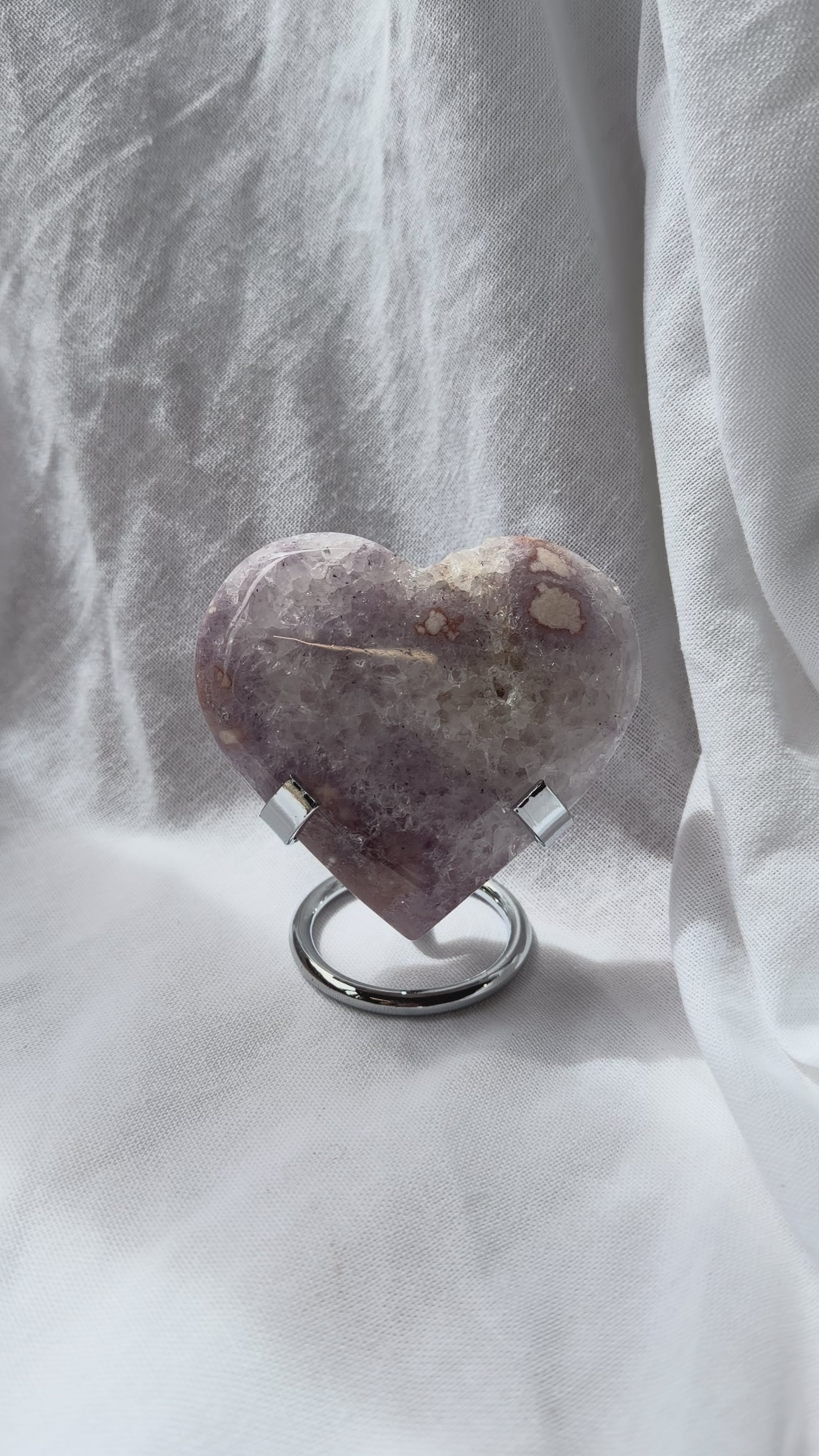 Pink Amethyst Flower Agate Heart + Stand | Self-Love • Growth • Divine Feminine