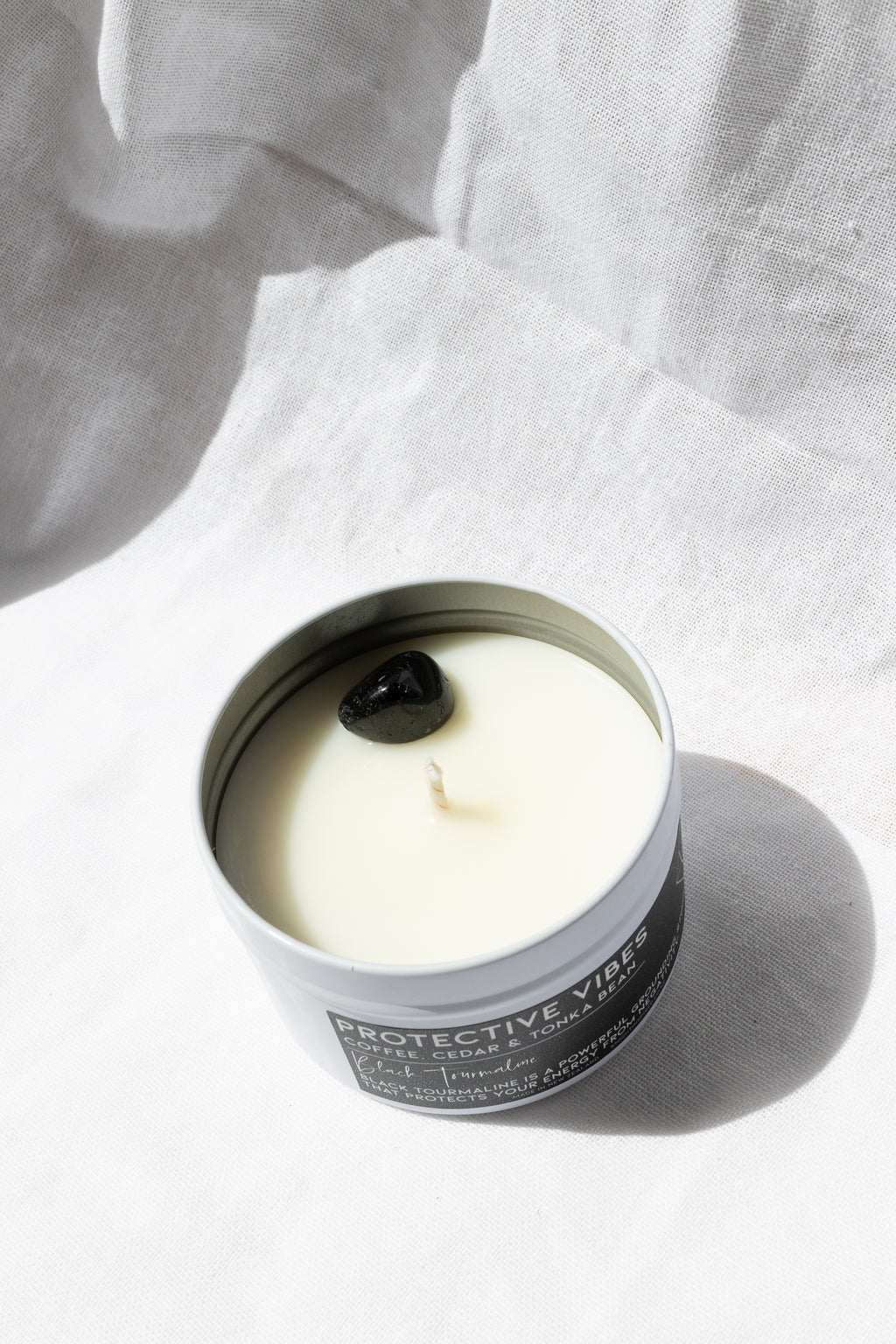 Protective Vibes Crystal Candle - Coffee Scented Coco-Soy Candle with Black Tourmaline Crystal