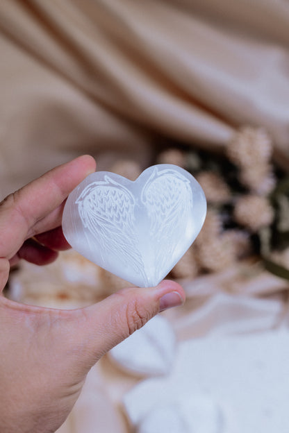 Selenite Angel Wing Heart Carving