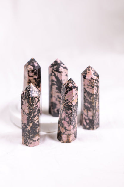 Rhodonite Crystal Polished Point - Knight Inspired