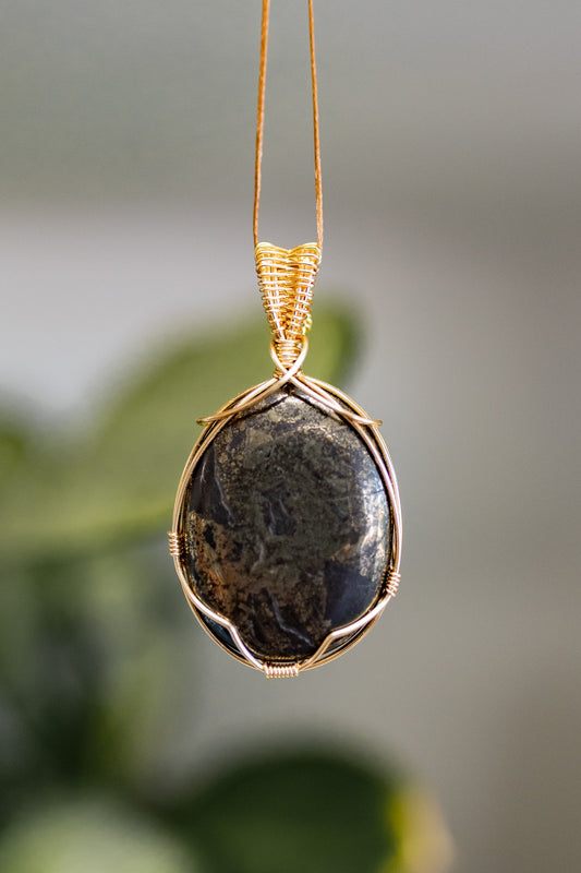 Wire Wrapped Crystal Pendant: Pyrite - Knight Inspired