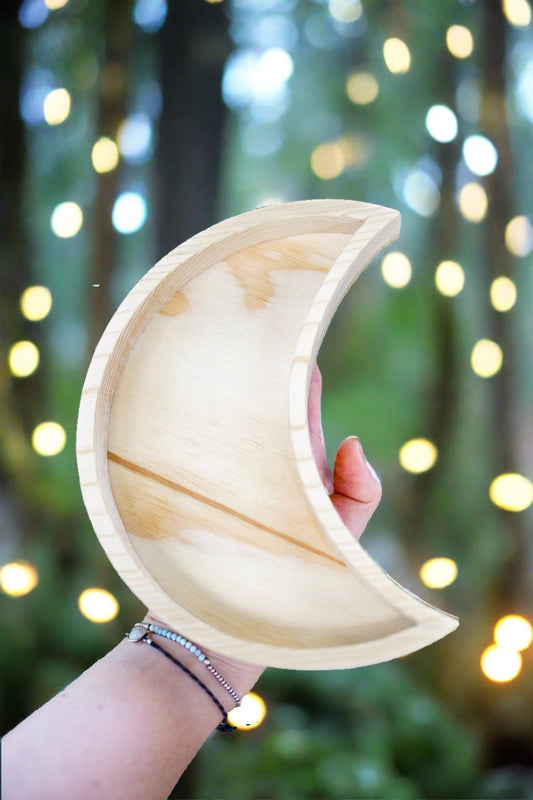 Wooden Crescent Moon Tray: Light - Knight Inspired