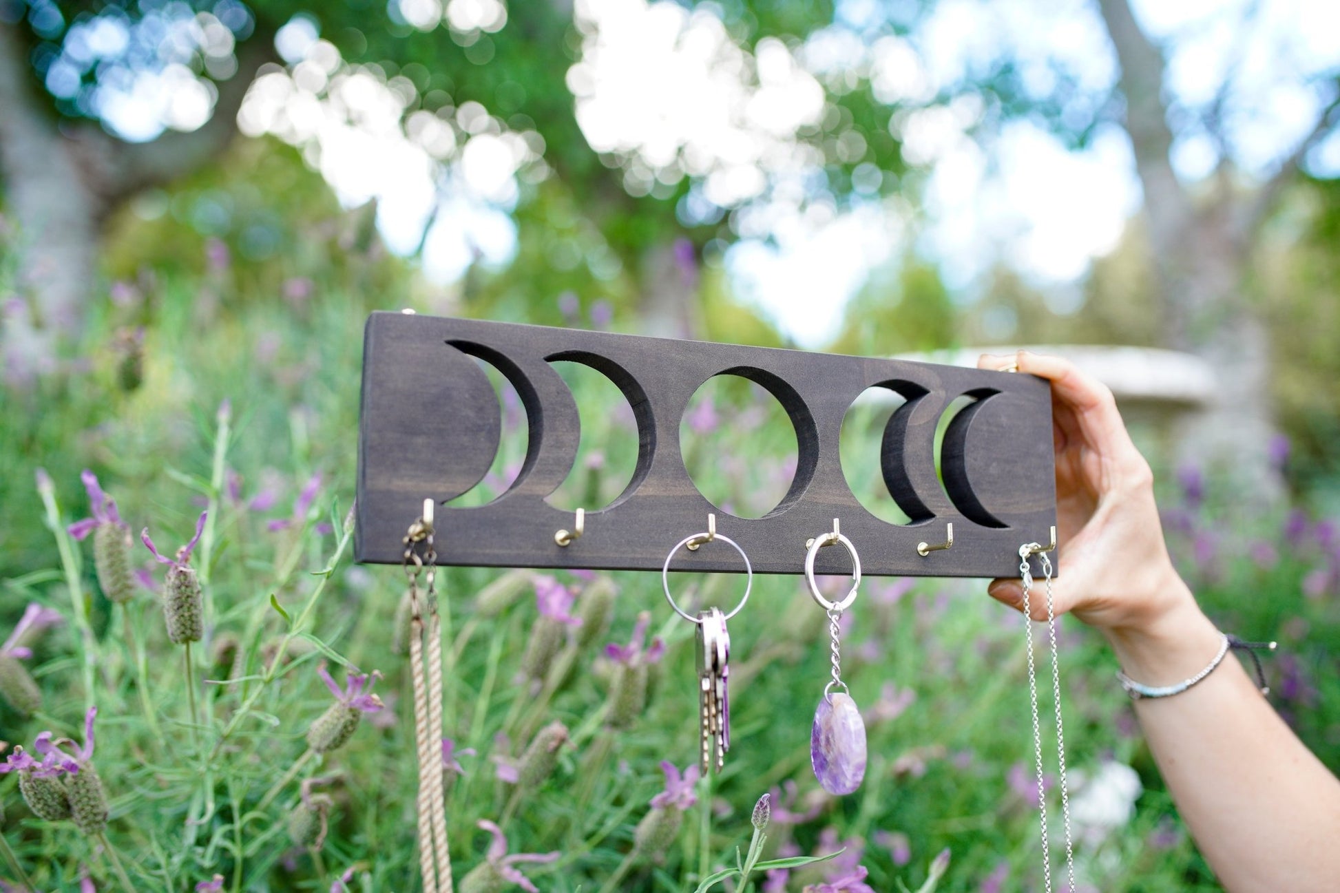 Wooden Moon Phase Key Holder: Dark - Knight Inspired